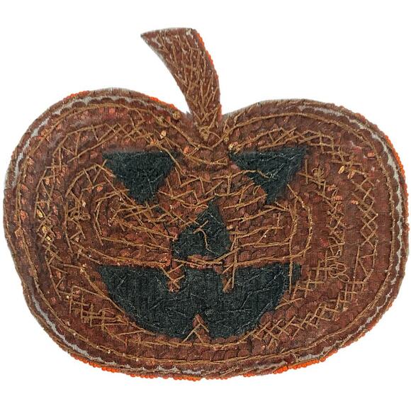 Sequin & Beaded Jack-O’-Lantern Pumpkin Patch – Halloween Appliqué NWOT - Picture 2 of 3